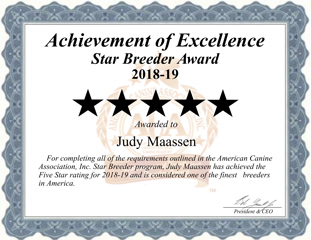 Judy Maassen dog breeder Certificate