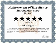 AJ's Angels Kennels Star Breeder Certificate