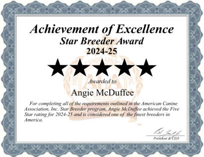 Agnie Mcduffee 5-Star Dog Breeder Certificate
