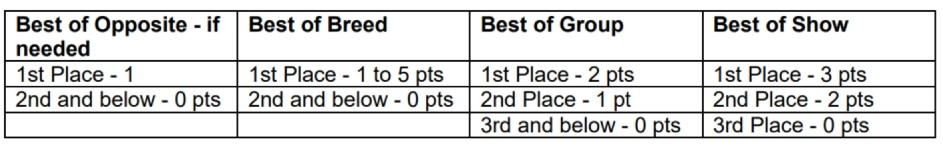 ACA Dog Show Awarded Points Chart