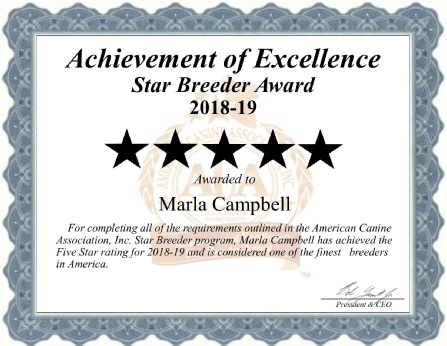 Marla Campbell dog breeder cert